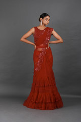 Red Two Tier Glass Bead Embroidered Sareeuntitled (1 of 9)